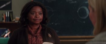 Movie still from “Hidden Figures” (2016), directed by Theodore Melfi – A woman standing in front of a chalkboard; Close Up shot, Over the shoulder angle