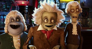 Movie still from “Hotel Transylvania” (2012), directed by Genndy Tartakovsky – The head of a cartoon character; Medium shot, Over the shoulder angle