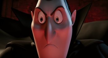 Movie still from “Hotel Transylvania” (2012), directed by Genndy Tartakovsky – The face of a cartoon character; Close Up shot, Low angle