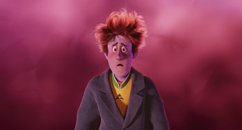 Movie still from “Hotel Transylvania” (2012), directed by Genndy Tartakovsky – An animated character with a surprised look on his face; Medium shot, Low angle