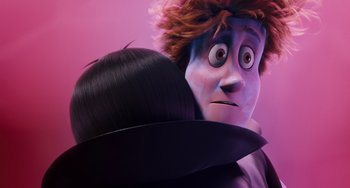 Movie still from “Hotel Transylvania” (2012), directed by Genndy Tartakovsky – A person with a hat on; Close Up shot, Over the shoulder angle