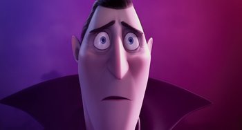 Movie still from “Hotel Transylvania” (2012), directed by Genndy Tartakovsky – A cartoon character's face; Close Up shot, Low angle