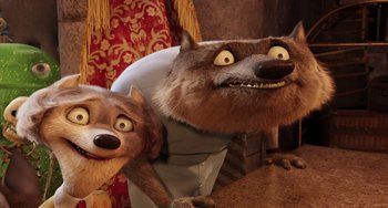 Movie still from “Hotel Transylvania” (2012), directed by Genndy Tartakovsky – A couple of dogs that are next to each other; Close Up shot, Low angle