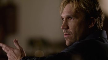 Movie still from “God's Not Dead” (2014), directed by Harold Cronk – A person with blond long hair; Close Up shot, Over the shoulder angle
