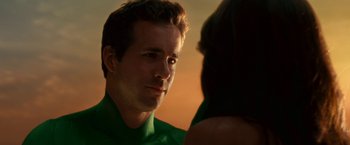 Movie still from “Green Lantern” (2011), directed by Martin Campbell – A person talking to another person; Close Up shot, Over the shoulder angle