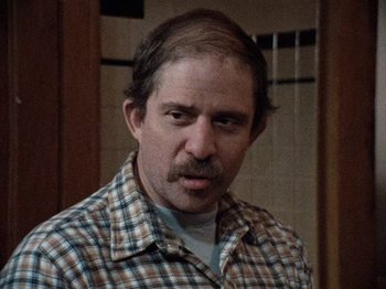 Movie still from “Henry: Portrait of a Serial Killer” (1986), directed by John McNaughton – A person wearing a plaid shirt; Close Up shot, Over the shoulder angle