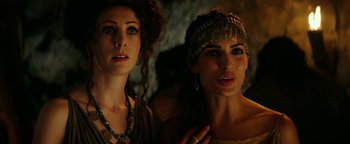 Movie still from “Hercules” (2014), directed by Brett Ratner – Two beautiful women standing next to each other; Close Up shot, Over the shoulder angle