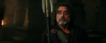 Movie still from “Hercules” (2014), directed by Brett Ratner – A person holding a spear; Close Up shot, Low angle