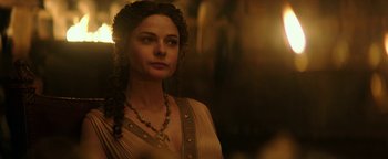 Movie still from “Hercules” (2014), directed by Brett Ratner – A woman with long hair wearing a dress; Close Up shot, Over the shoulder angle