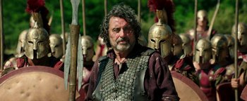 Movie still from “Hercules” (2014), directed by Brett Ratner – A group of men in medieval garb standing next to each other; Close Up shot, Low angle