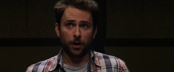 Movie still from “Horrible Bosses” (2011), directed by Seth Gordon – A person wearing a plaid shirt; Close Up shot, Over the shoulder angle
