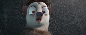 Movie still from “Ice Age: Continental Drift” (2012), directed by Michael Thurmeier – An animated bear with a surprised look on its face; Close Up shot, High angle