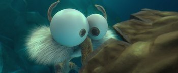 Movie still from “Ice Age: Continental Drift” (2012), directed by Michael Thurmeier – An image of an animal with big googly eyes; Extreme Close Up shot, High angle