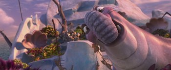 Movie still from “Ice Age: Continental Drift” (2012), directed by Michael Thurmeier – An animated character is looking at the camera; Close Up shot, Low angle