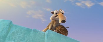 Movie still from “Ice Age: Continental Drift” (2012), directed by Michael Thurmeier – An ice age character with an acorn in his hand; Close Up shot, Low angle