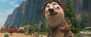 Movie still from “Ice Age: Continental Drift” (2012), directed by Michael Thurmeier – A cartoon character's face; Close Up shot, High angle