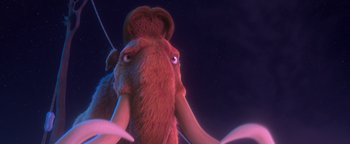 Movie still from “Ice Age: Continental Drift” (2012), directed by Michael Thurmeier – An animal that looks like an ice age character; Close Up shot, Overhead angle
