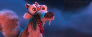 Movie still from “Ice Age: Continental Drift” (2012), directed by Michael Thurmeier – An ice age character with a weird look on his face; Close Up shot, High angle