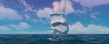 Movie still from “Ice Age: Continental Drift” (2012), directed by Michael Thurmeier – An image of an iceberg floating in the ocean; Extreme Wide shot, Low angle