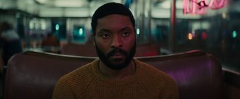 Movie still from “I'm Your Woman” (2020), directed by Julia Hart – A person wearing a sweater; Close Up shot, Low angle