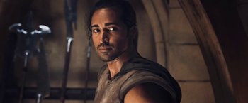 Movie still from “I, Frankenstein” (2014), directed by Stuart Beattie – A person with a beard; Close Up shot, Over the shoulder angle