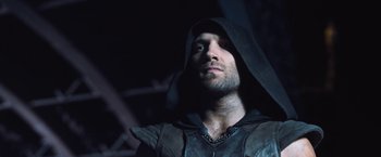 Movie still from “I, Frankenstein” (2014), directed by Stuart Beattie – A person wearing a hood; Close Up shot, Low angle