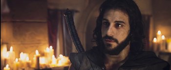 Movie still from “I, Frankenstein” (2014), directed by Stuart Beattie – A person holding a sword; Close Up shot, Low angle