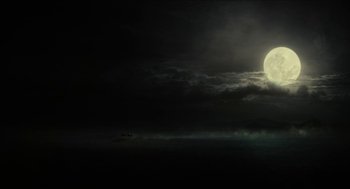 Movie still from “Immortals” (2011), directed by Tarsem Singh – A full moon is setting in the dark sky; Extreme Wide shot, Low angle
