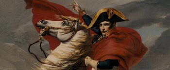 Movie still from “Imperium” (2016), directed by Daniel Ragussis – A painting of a man riding on the back of a white horse; Close Up shot, Low angle