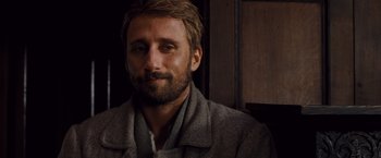 Movie still from “Far from the Madding Crowd” (2015), directed by Thomas Vinterberg – A person with a beard; Close Up shot, Over the shoulder angle