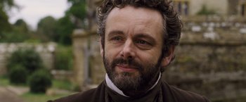Movie still from “Far from the Madding Crowd” (2015), directed by Thomas Vinterberg – A person with a beard; Close Up shot, Over the shoulder angle
