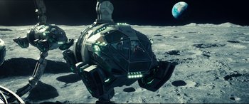Movie still from “Independence Day: Resurgence” (2016), directed by Roland Emmerich – An image of a space ship on the surface of the moon; Extreme Wide shot, High angle