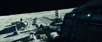 Movie still from “Independence Day: Resurgence” (2016), directed by Roland Emmerich – An aerial view of a space station on the surface of the moon; Extreme Wide shot, High angle