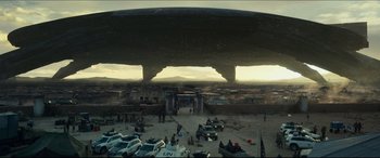 Movie still from “Independence Day: Resurgence” (2016), directed by Roland Emmerich – An image of an alien ship in the middle of the desert; Extreme Wide shot, Low angle