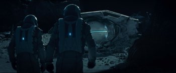 Movie still from “Independence Day: Resurgence” (2016), directed by Roland Emmerich – An image of an astronaut on the surface of the moon; Wide shot, Overhead angle