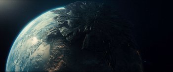 Movie still from “Independence Day: Resurgence” (2016), directed by Roland Emmerich – An image taken from a space station shows a view of the earth from space; Extreme Wide shot, High angle
