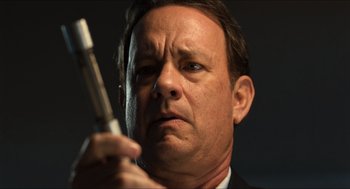 Movie still from “Inferno” (2016), directed by Ron Howard – A person holding a cell phone; Close Up shot, Low angle