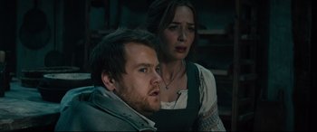 Movie still from “Into the Woods” (2014), directed by Rob Marshall – A man and a woman looking at the camera; Close Up shot, Over the shoulder angle