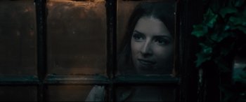 Movie still from “Into the Woods” (2014), directed by Rob Marshall – A woman looking out of a window at night; Close Up shot, Over the shoulder angle