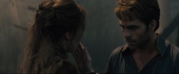 Movie still from “Into the Woods” (2014), directed by Rob Marshall – A man and a woman looking at one another; Close Up shot, Over the shoulder angle