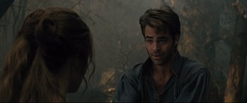 Movie still from “Into the Woods” (2014), directed by Rob Marshall – A man and a woman are looking at each other; Close Up shot, Over the shoulder angle