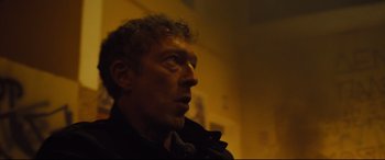 Movie still from “Jason Bourne” (2016), directed by Paul Greengrass – A person looking up at the ceiling; Close Up shot, Low angle