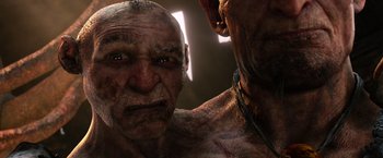 Movie still from “Jack the Giant Slayer” (2013), directed by Bryan Singer – A man's face and a man's chest; Close Up shot, Low angle