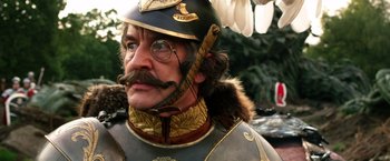 Movie still from “Jack the Giant Slayer” (2013), directed by Bryan Singer – A person wearing a helmet; Close Up shot, Low angle