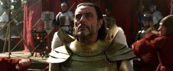 Movie still from “Jack the Giant Slayer” (2013), directed by Bryan Singer – A person wearing a costume; Close Up shot, Low angle