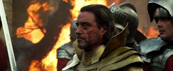 Movie still from “Jack the Giant Slayer” (2013), directed by Bryan Singer – A person wearing a costume; Close Up shot, Over the shoulder angle