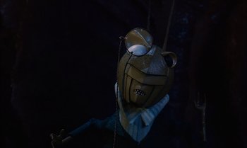 Movie still from “James and the Giant Peach” (1996), directed by Henry Selick – A spider puppet with glasses; Close Up shot, Low angle