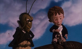 Movie still from “James and the Giant Peach” (1996), directed by Henry Selick – A couple of puppets that are next to each other; Medium shot, Low angle