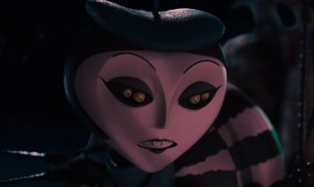 Movie still from “James and the Giant Peach” (1996), directed by Henry Selick – The eyes of an evil looking doll; Close Up shot, Low angle
