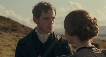 Movie still from “Jane Eyre” (2011), directed by Cary Joji Fukunaga – A man and a woman talking to each other; Close Up shot, Over the shoulder angle